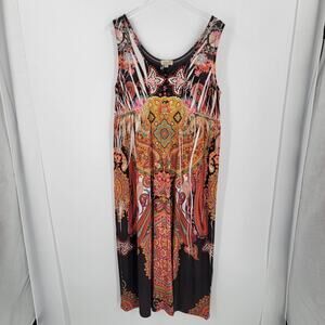 One World Dress Womens XL Multicolor Paisley Boho Tank Maxi Beaded